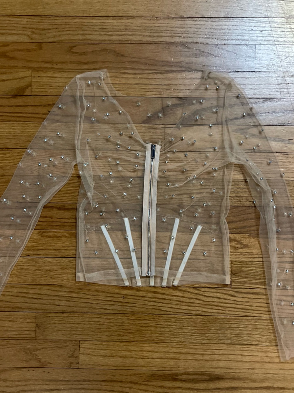 Zara sheer long sleeve corset floral beaded top